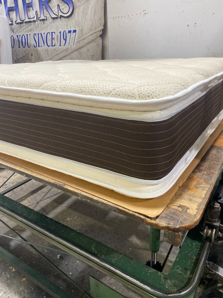Dual-sided pillow top mattress on the Maylin Mattress production table